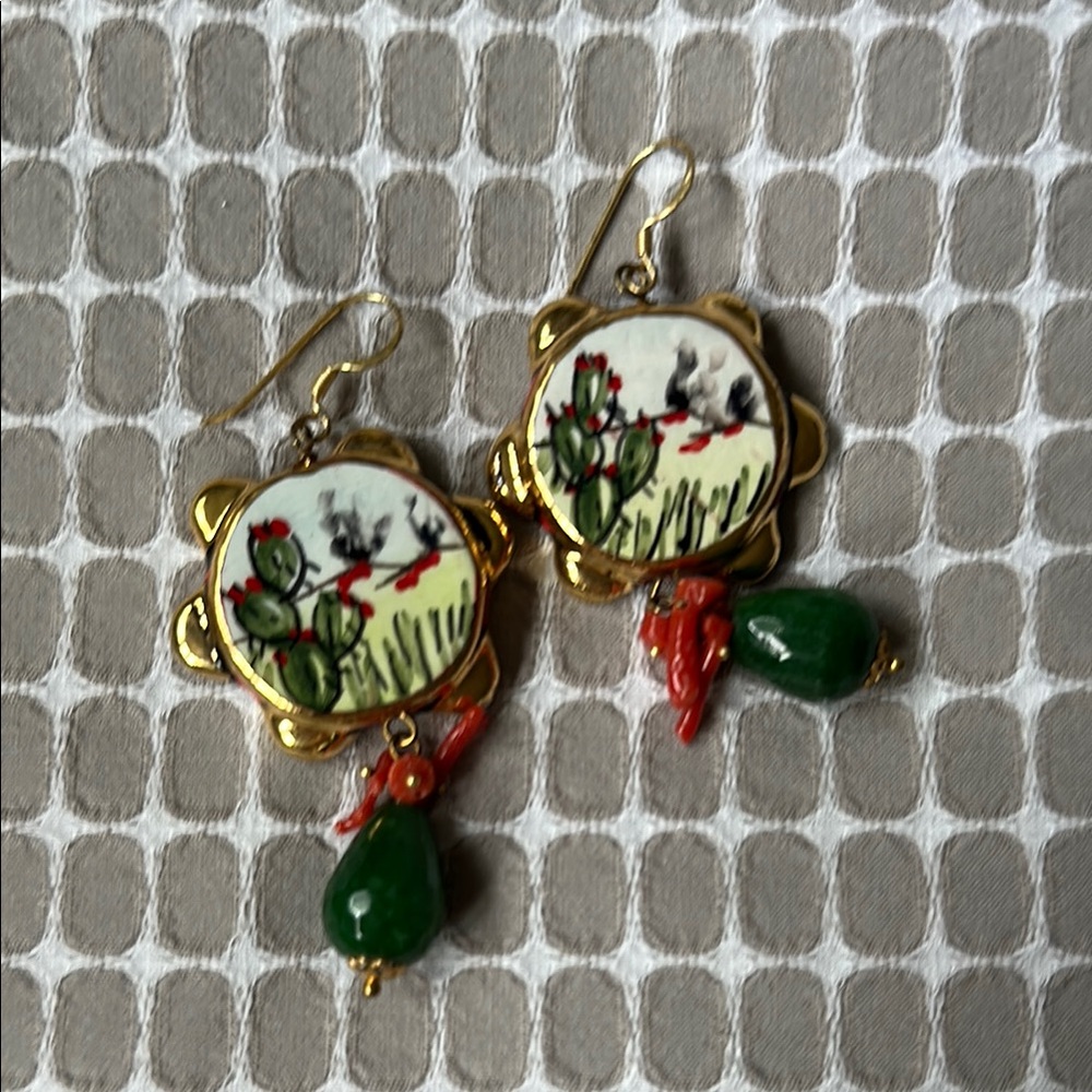 Floral Gold and Green Earrings